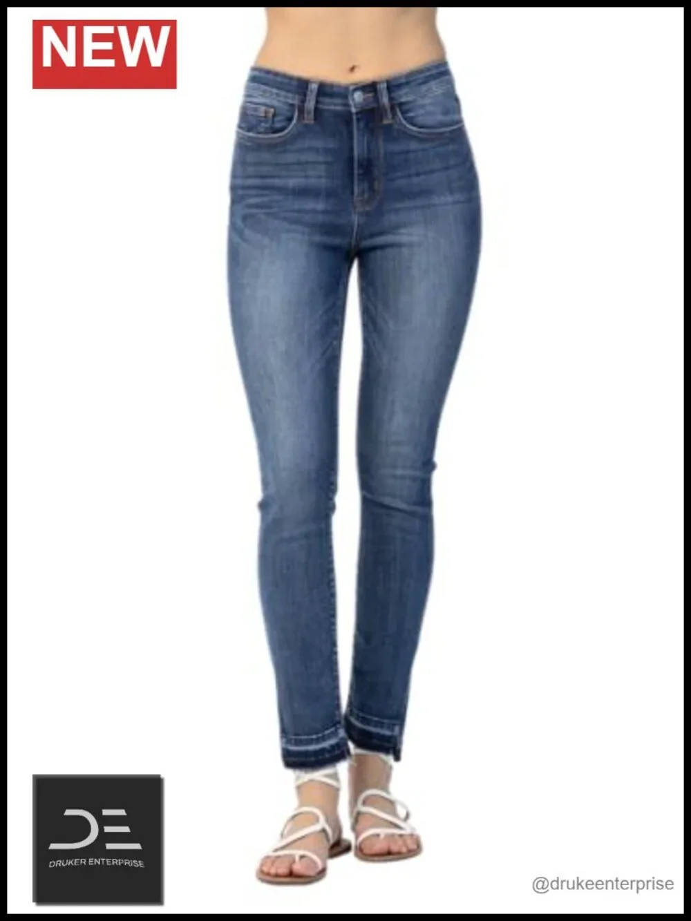 High Waist Skinny Jeans with Side Slit Hem